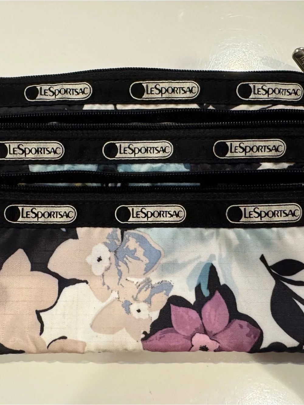 Le Sportsac  Euphoria Floral 3 Zipper Cosmetic Bag Pouch 7” X 5”